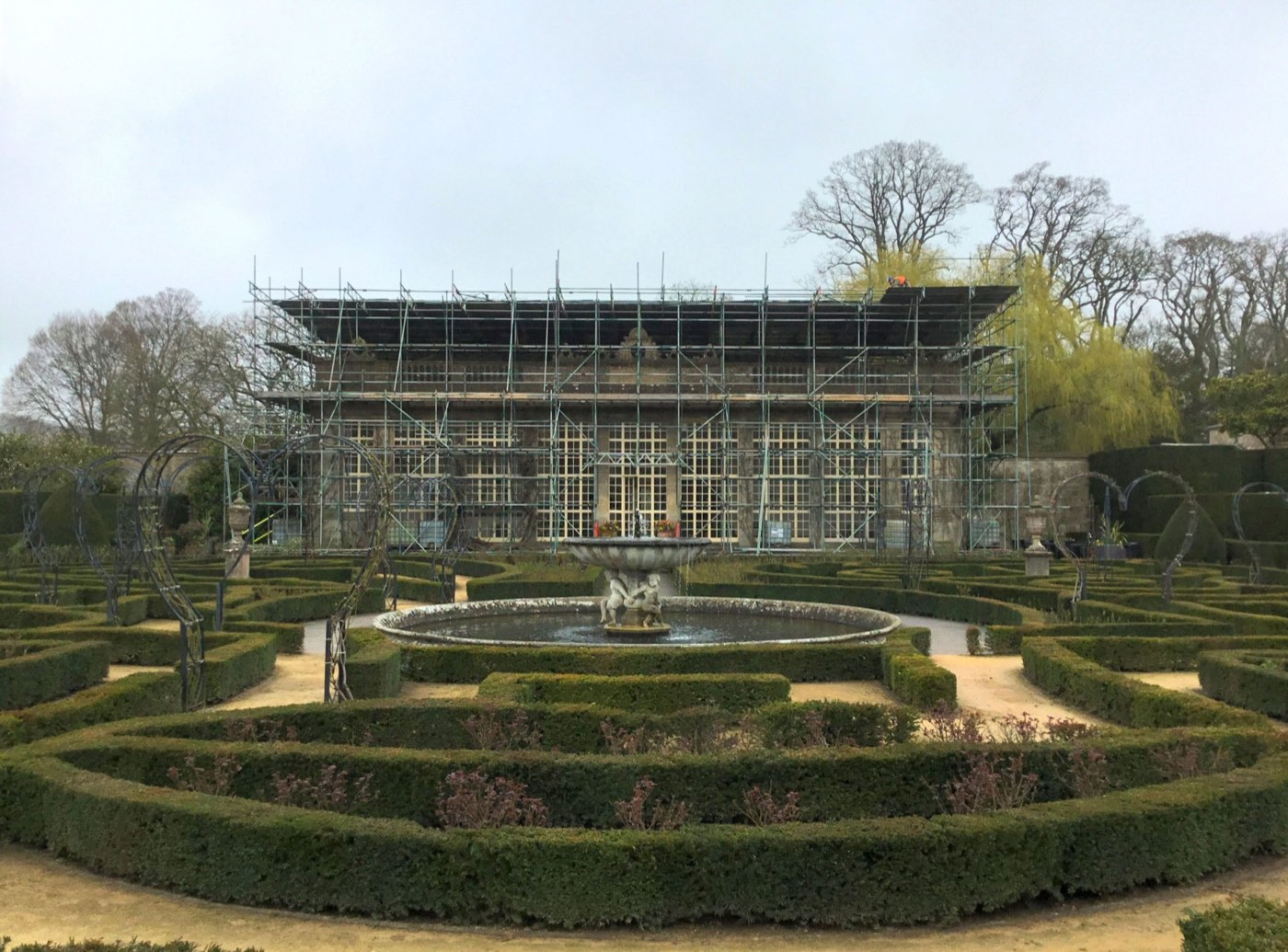 TNT Scaffolding erected around a heritage building with temporary roof